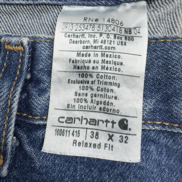 Carhartt Carpenter Utility Relaxed Straight Jeans Kick Hem 38x32 Cotton Mexico - Picture 12 of 15